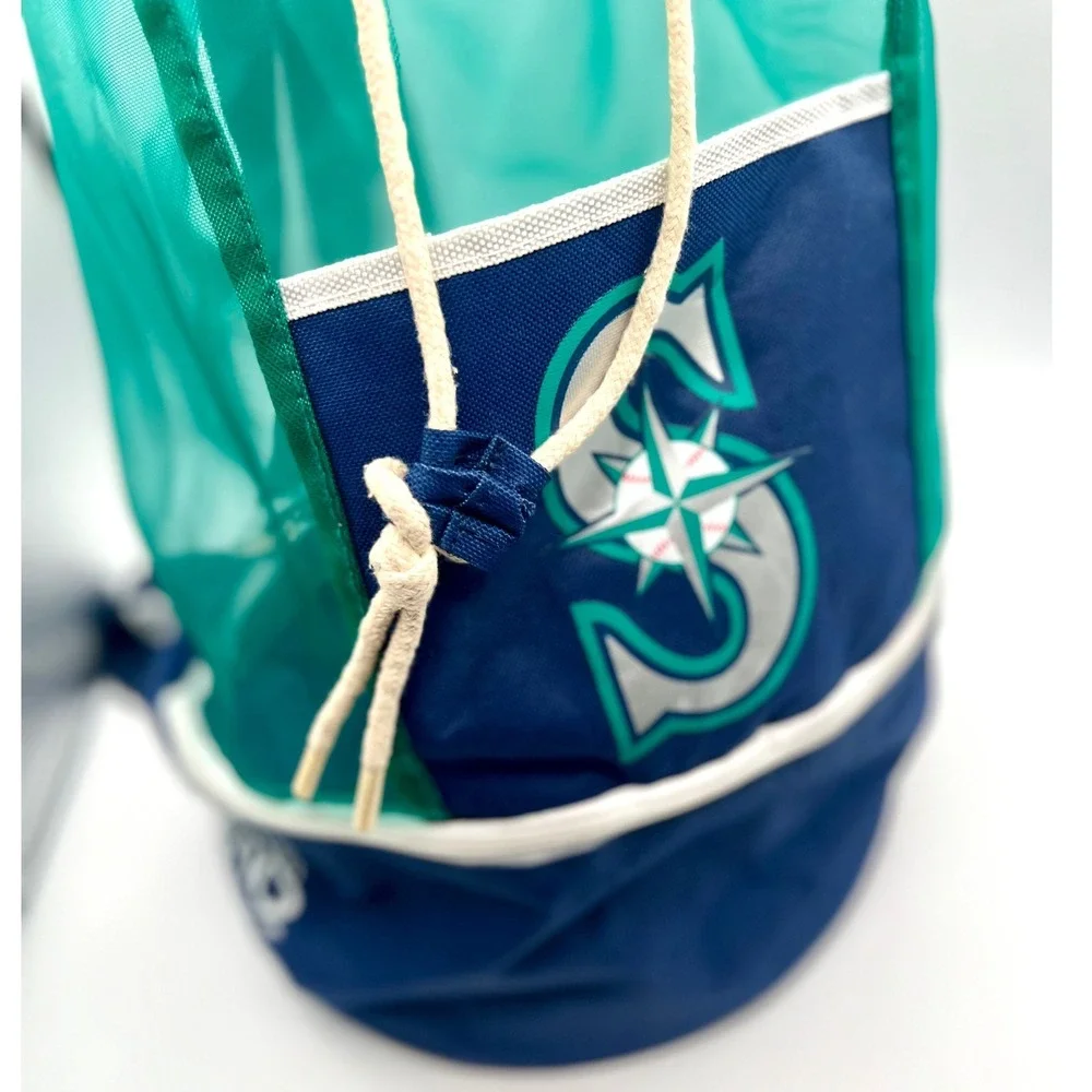 Seattle Maariners Mesh Beach‎ Backpack Drawstring Aqua Blue Travel Gym Bag